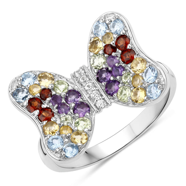 1.18 Carat Genuine Multi Stones .925 Sterling Silver Ring