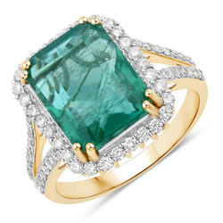 IGI Certified 6.96 Carat Genuine Zambian Emerald and White Diamond 14K Yellow Gold Ring