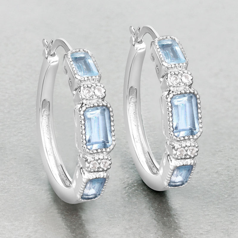 2.66 Carat Genuine Blue Topaz and White Topaz .925 Sterling Silver Earrings