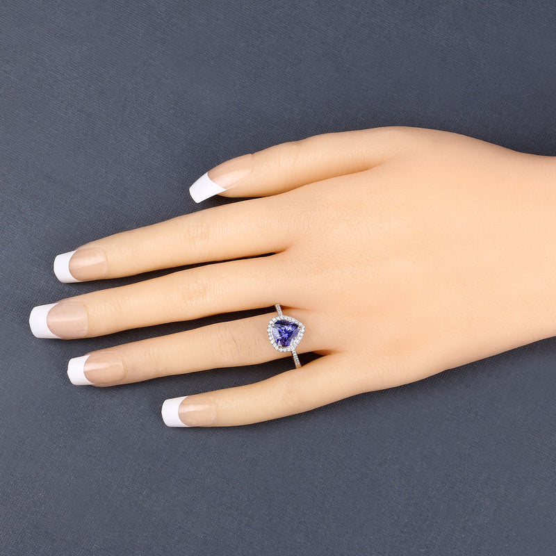 2.33 Carat Genuine Tanzanite and White Diamond 14K White Gold Ring