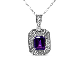 .925 Sterling Silver Purple Amethyst and Diamond Accent Art Deco Style 18" Pendant Necklace (I-J Color, I1-I2 Clarity)