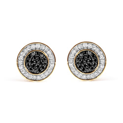 Men's 10K Yellow Gold 1/3 Cttw White and Black Treated Diamond Earring (Black / I-J Color, I2-I3 Clarity)