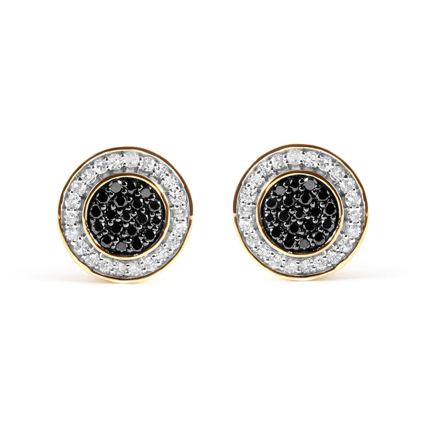 14K Yellow Gold Plated .925 Sterling Silver 1/3 Cttw White and Black Treated Diamond Earring (Black / I-J Color, I2-I3 Clarity)