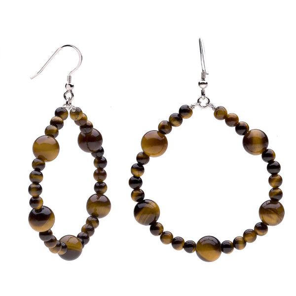 V3 Jewelry Tiger Eye Sterling Silver Beaded Drop Earrings