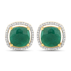 4.40 Carat Dyed Emerald and White Diamond .925 Sterling Silver Earrings