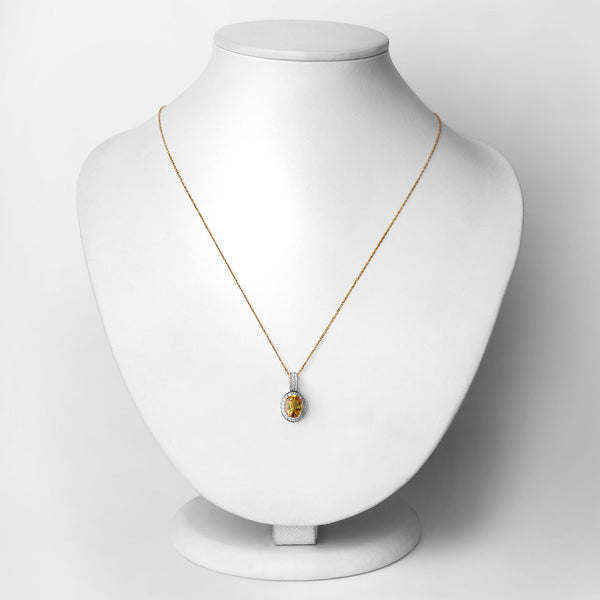 1.80 Carat Genuine Yellow Sapphire and White Diamond 14K Yellow Gold Pendant