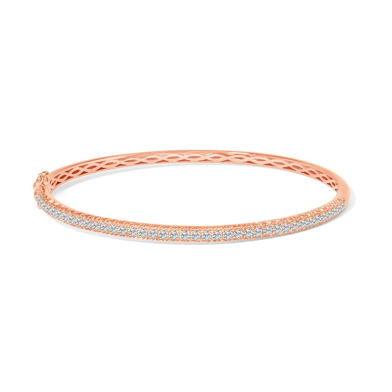 14K Rose Gold 1.00 Cttw Half Eternity Diamond Bangle Bracelet (G-H Color, SI2-I1 Clarity) - 7" Inches