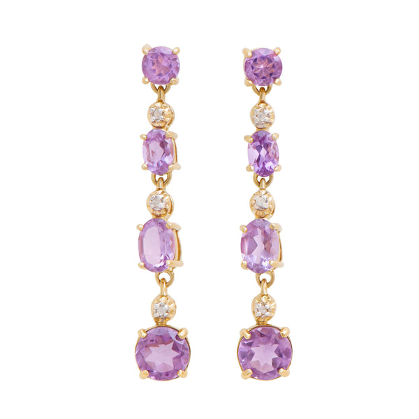 18k Yellow Gold Plated 925 Sterling Silver Amethyst 0.06 Diamond Earrings for Women