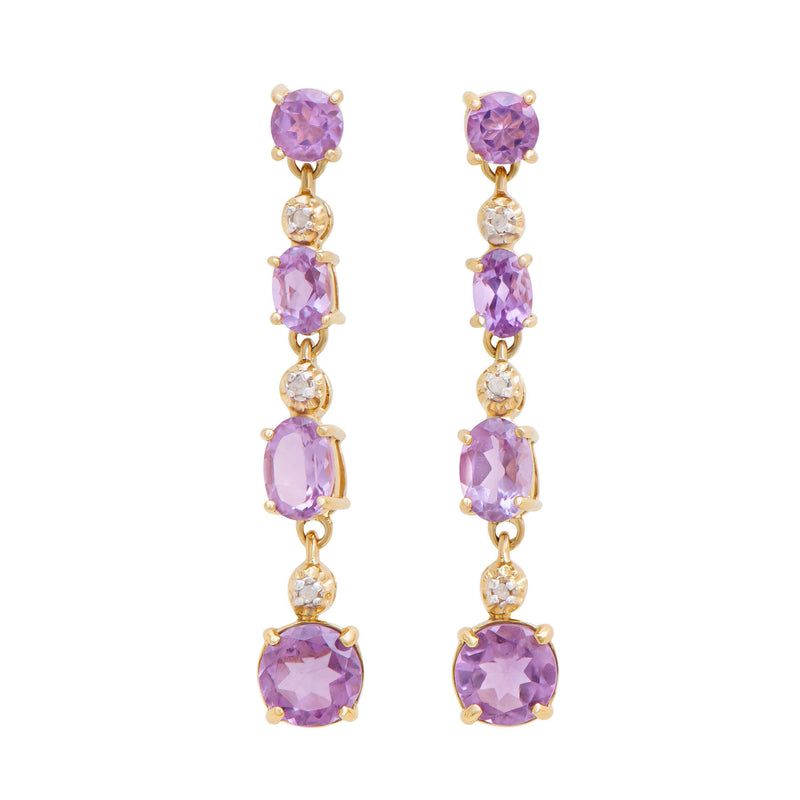 18k Yellow Gold Plated 925 Sterling Silver Amethyst 0.06 Diamond Earrings for Women