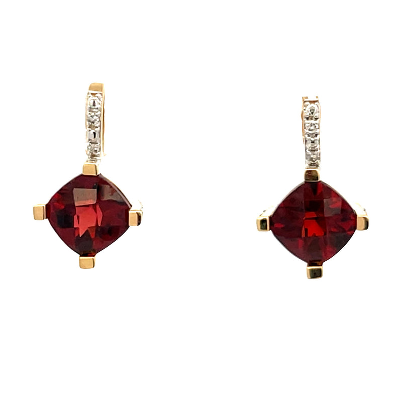 Genuine 1.44ct Garnet Diamond Earrings 14KT Yellow Gold