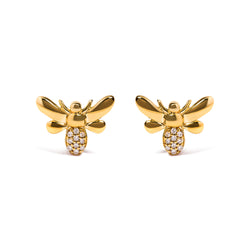 10K Yellow Gold Diamond Accented Bumble Bee Stud Earring (H-I Color, I1-I2 Clarity)