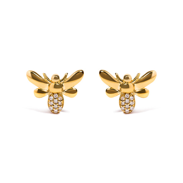 10K Yellow Gold Diamond Accented Bumble Bee Stud Earring (H-I Color, I1-I2 Clarity)