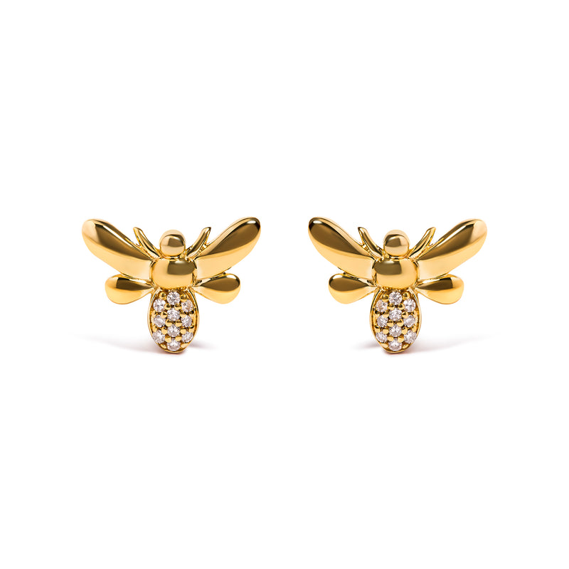 10K Yellow Gold Diamond Accented Bumble Bee Stud Earring (H-I Color, I1-I2 Clarity)