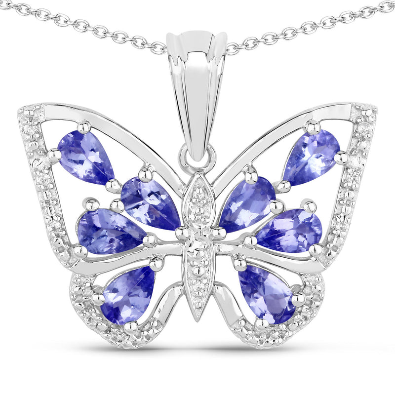 1.75 Carat Genuine Tanzanite and White Zircon .925 Sterling Silver Pendant