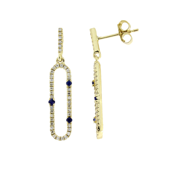 .43ct Sapphire Diamond Dangle Earrings 14KT Yellow Gold