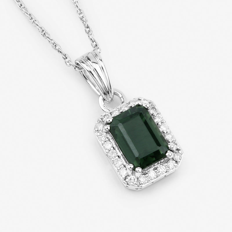 1.19 Carat Genuine Green Tourmaline and White Diamond 14K White Gold Pendant