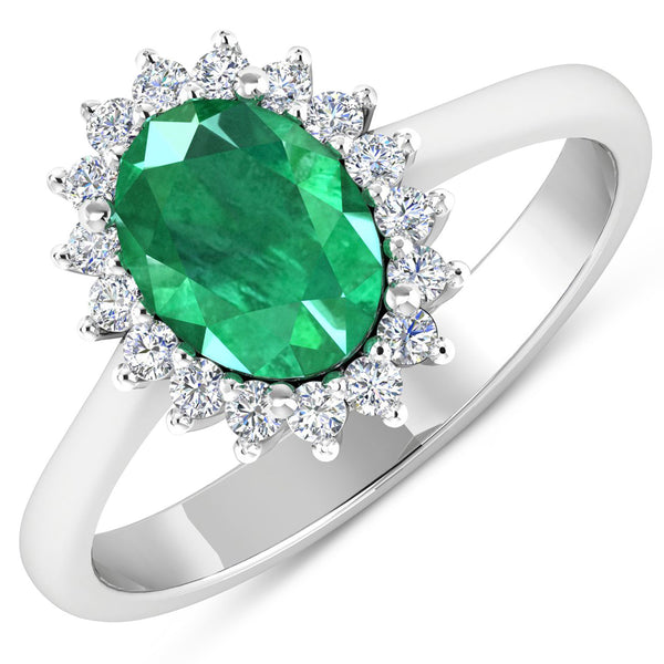 1.87 Carat Genuine Zambian Emerald  and White Diamond 14K White Gold Ring