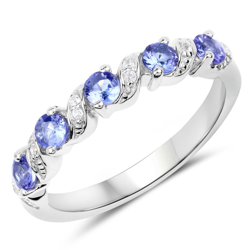 0.54 Carat Genuine Tanzanite and White Topaz .925 Sterling Silver Ring