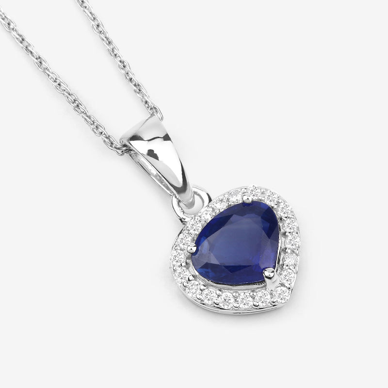 1.09 Carat Genuine Blue Sapphire and White Diamond 14K White Gold Pendant