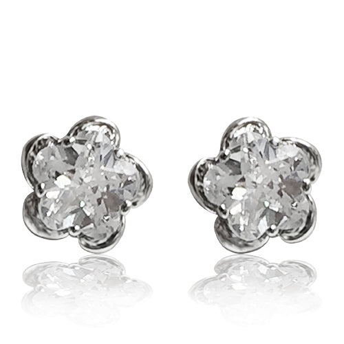 Cubic Zirconia Silvertone Flower Stud Earrings