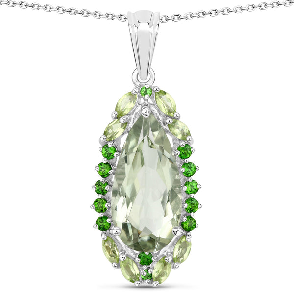 "5.54 Carat Genuine Green Amethyst, Peridot and Chrome Diopside .925 Sterling Silver Pendant"
