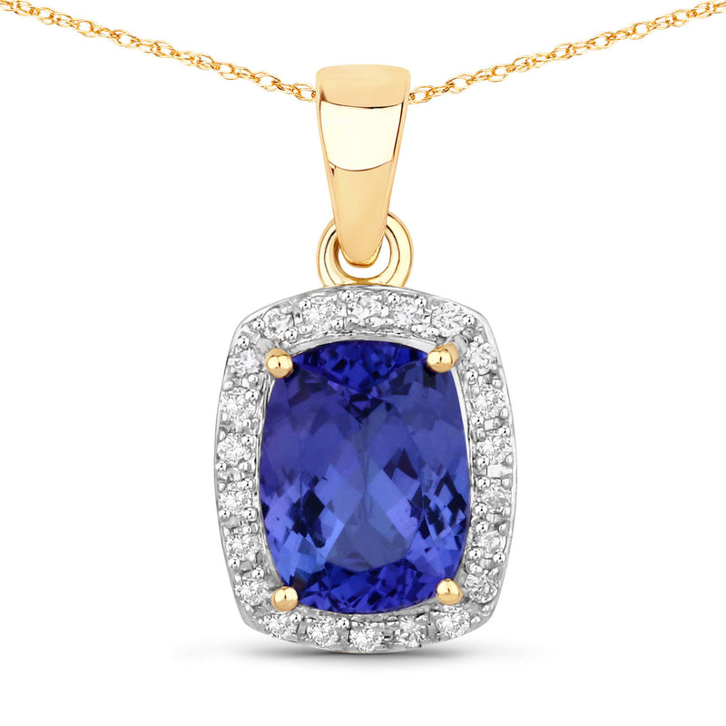 2.01 Carat Genuine Tanzanite and White Diamond 14K Yellow Gold Pendant