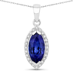 2.07 Carat Genuine Tanzanite and White Diamond 14K White Gold Pendant