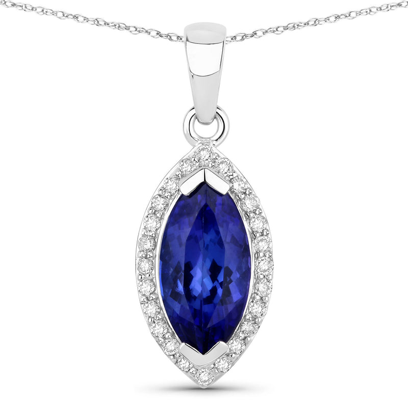 2.07 Carat Genuine Tanzanite and White Diamond 14K White Gold Pendant