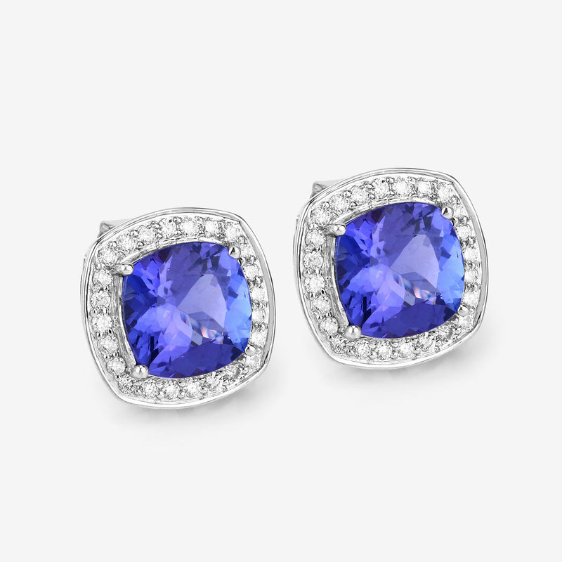 5.98 Carat Genuine Tanzanite and White Diamond 14K White Gold Earrings