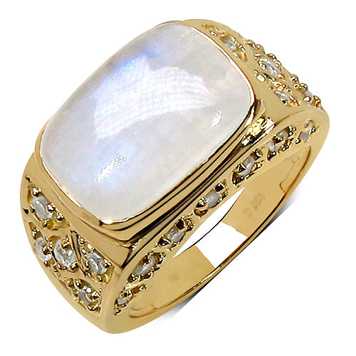 8.08 Carat Genuine White Rainbow Moonstone and White Topaz .925 Sterling Silver Ring