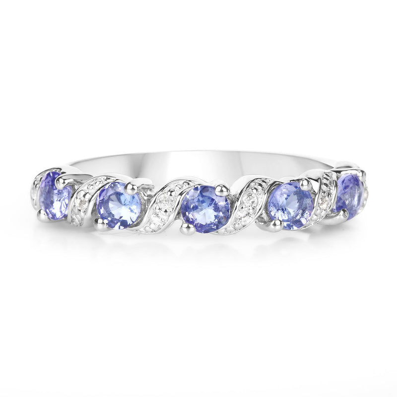 0.54 Carat Genuine Tanzanite and White Topaz .925 Sterling Silver Ring