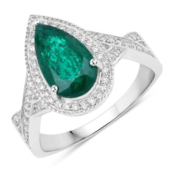 IGI Certified 2.24 Carat Genuine Zambian Emerald and White Diamond 14K White Gold Ring