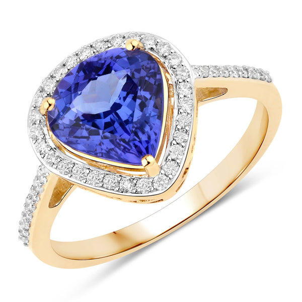 2.30 Carat Genuine Tanzanite and White Diamond 14K Yellow Gold Ring