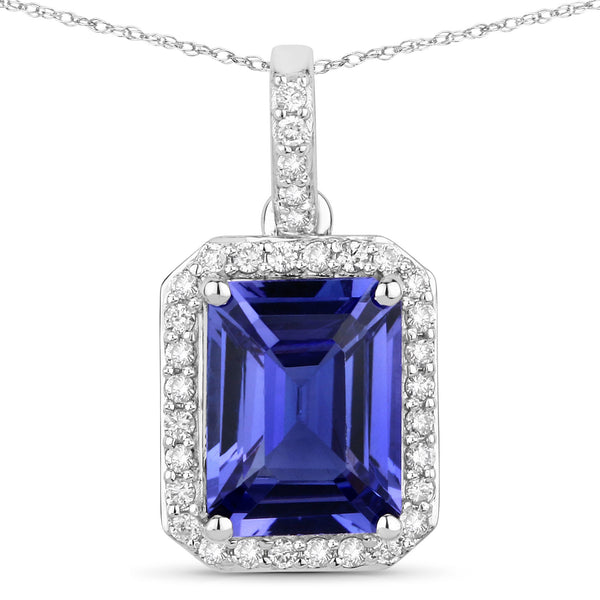 2.28 Carat Genuine Tanzanite and White Diamond 14K White Gold Pendant