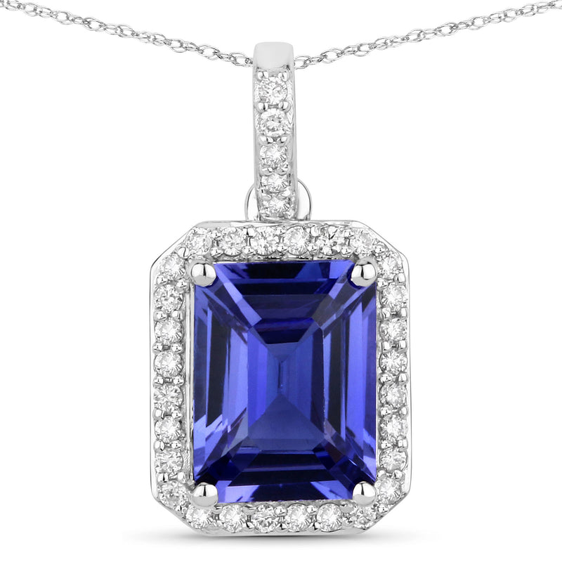 2.28 Carat Genuine Tanzanite and White Diamond 14K White Gold Pendant