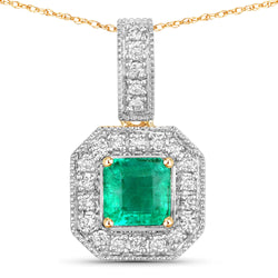 1.16 Carat Genuine Emerald and White Diamond 14K Yellow Gold Pendant