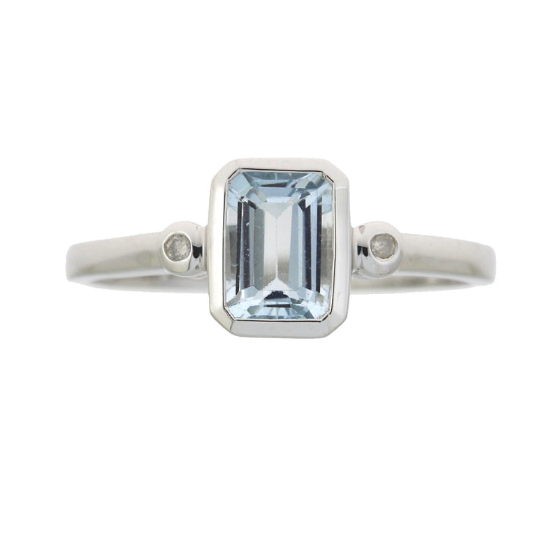 Natural .82ct Aquamarine Diamond Ring 10KT White Gold