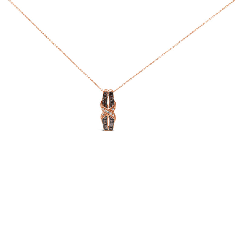 10K Rose Gold 1/4 Cttw White and Chocolate Brown Diamond Infinity Twist Pendant Necklace (I-J Color, I1-I2 Clarity)