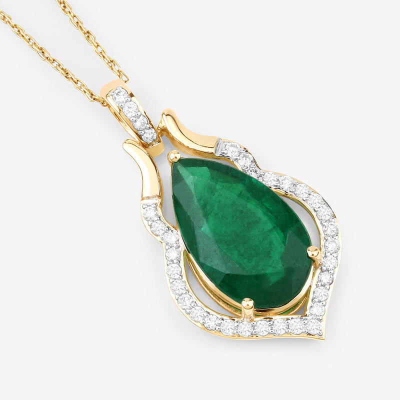 IGI Certified 3.60 Carat Genuine Zambian Emerald and White Diamond 14K Yellow Gold Pendant