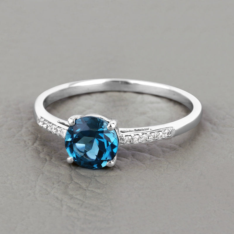 1.05 Carat Genuine London Blue Topaz and White Diamond 14K White Gold Ring