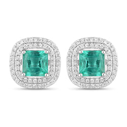 2.87 Carat Genuine Emerald and White Diamond 14K White Gold Earrings