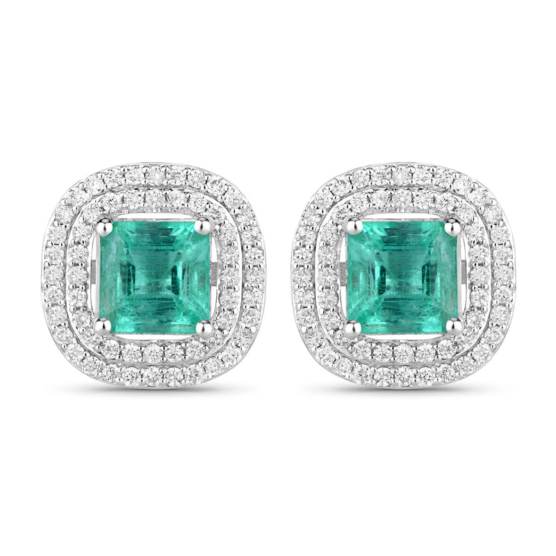 2.87 Carat Genuine Emerald and White Diamond 14K White Gold Earrings