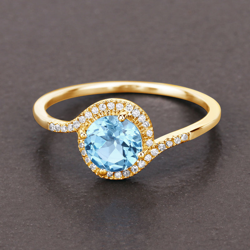 1.10 Carat Genuine Swiss Blue Topaz and White Diamond 14K Yellow Gold Ring