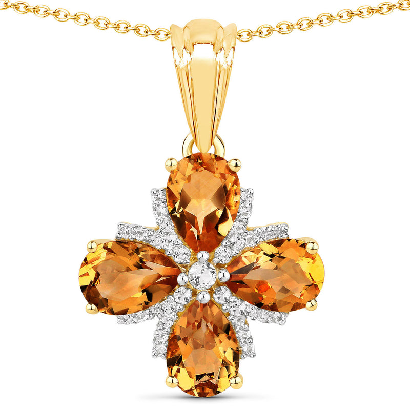 2.46 Carat Genuine Madeira Citrine and White Topaz .925 Sterling Silver Pendant