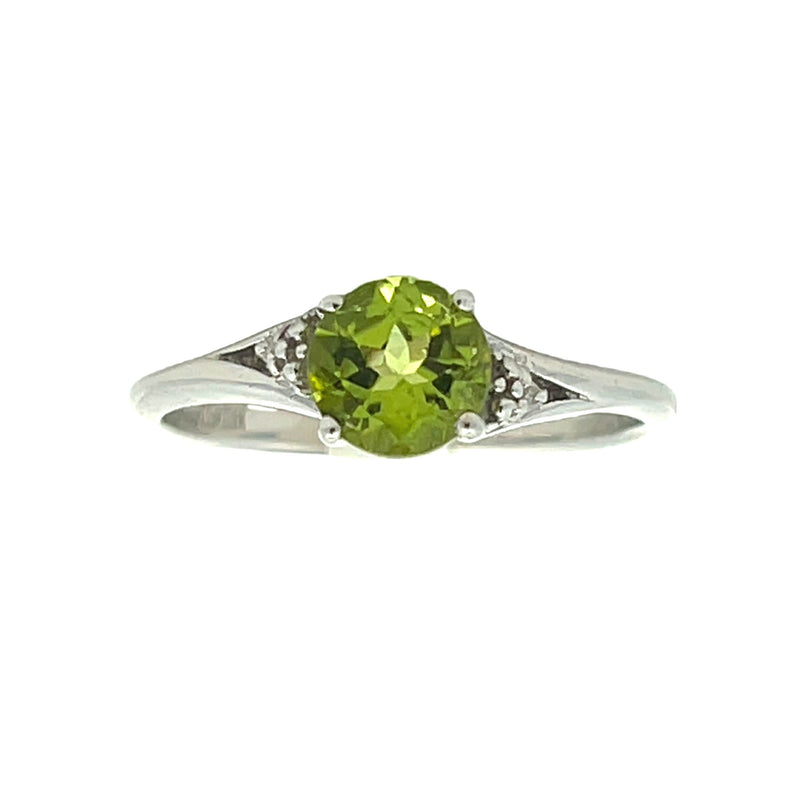 Genuine .86ct Peridot Diamond Ring Sterling Silver