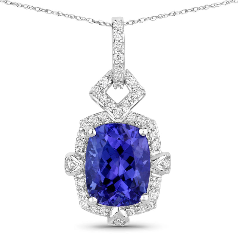 2.74 Carat Genuine Tanzanite and White Diamond 14K White Gold Pendant