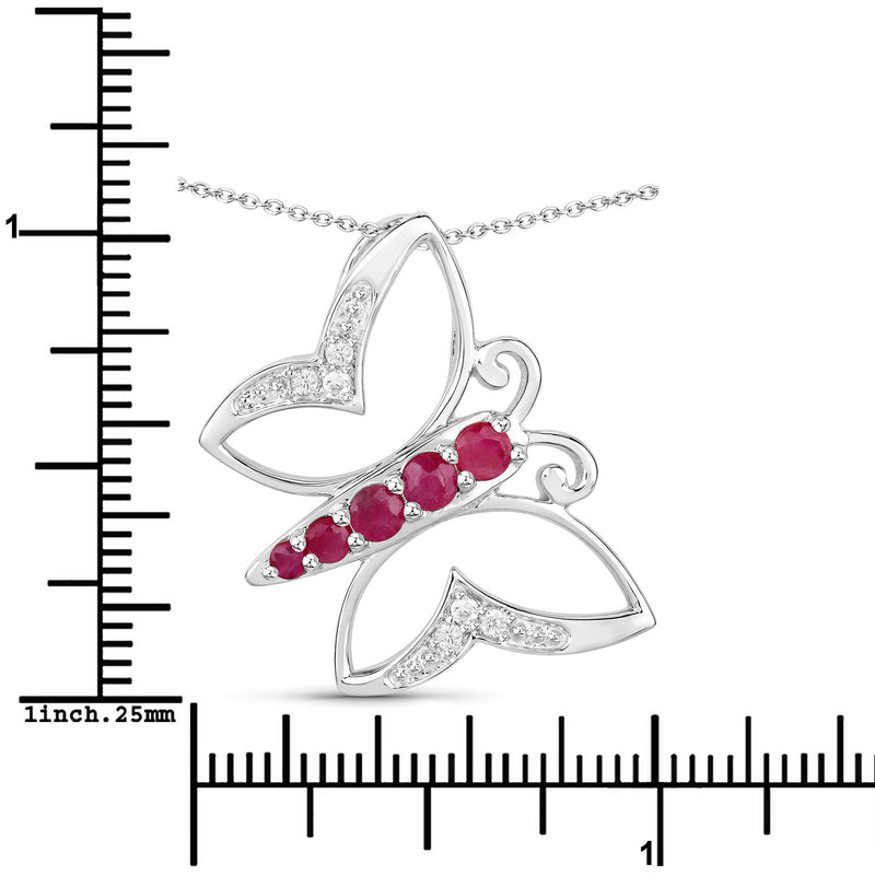 0.62 Carat Genuine Ruby and White Zircon .925 Sterling Silver Necklace