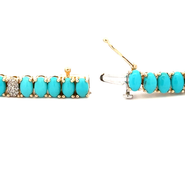 Turquoise Diamond Tennis Bracelet 14KT Yellow Gold