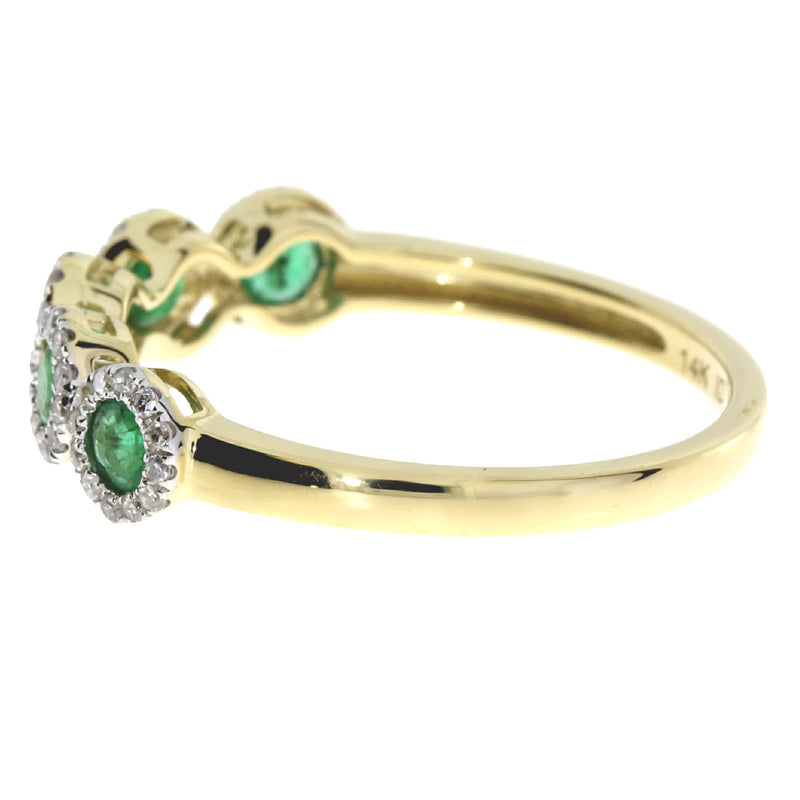 Emerald Diamond Wedding Band Ring 14KT Yellow Gold