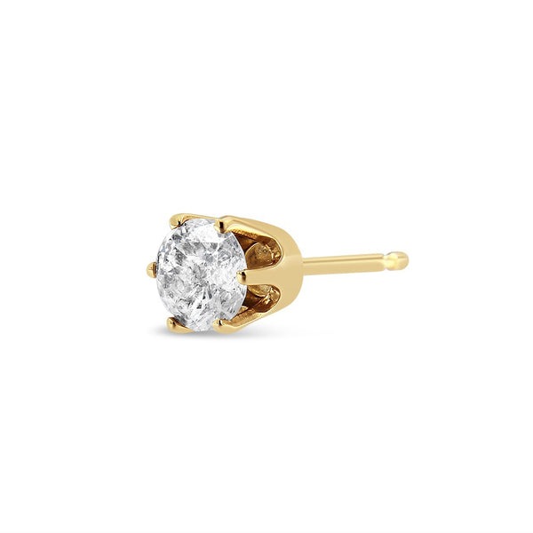 14K Yellow Gold Diamond Solitaire 6-Prong Single Solitaire Stud Earring (3/8 cttw, I-J Color, I2-I3 Clarity)